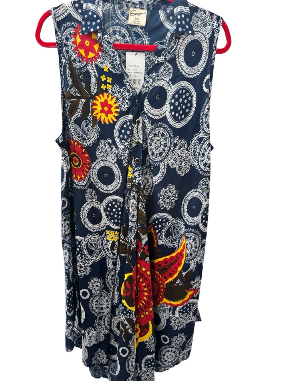 Exist Navy Sleeveless Dress w/ Red & Yellow Floral Accents RT $50
